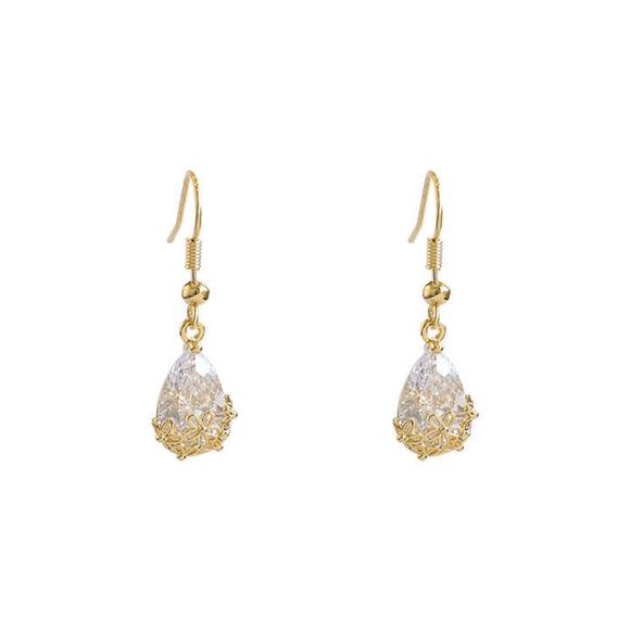 Faux diamond flower wrap teardrop earrings - Picture 2 of 5